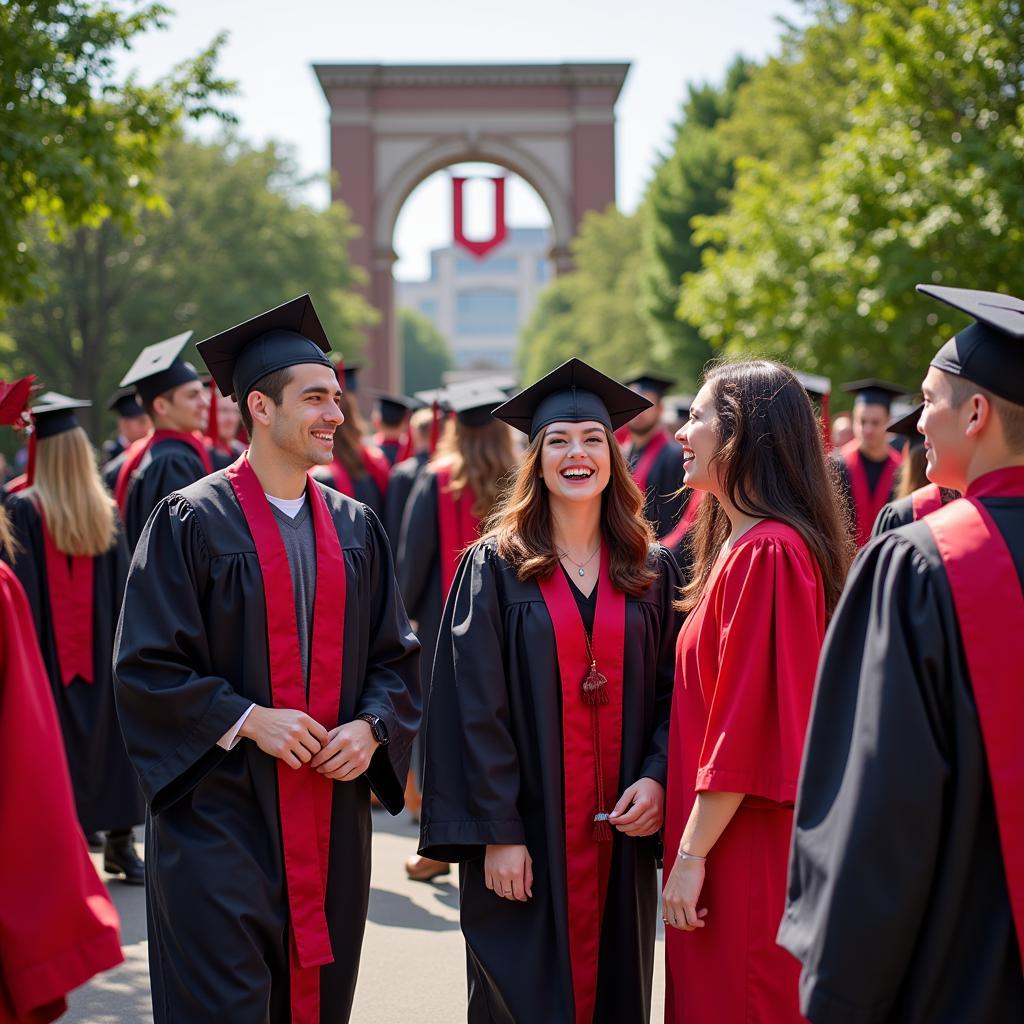 Graduates celebrating near the Uga Arch