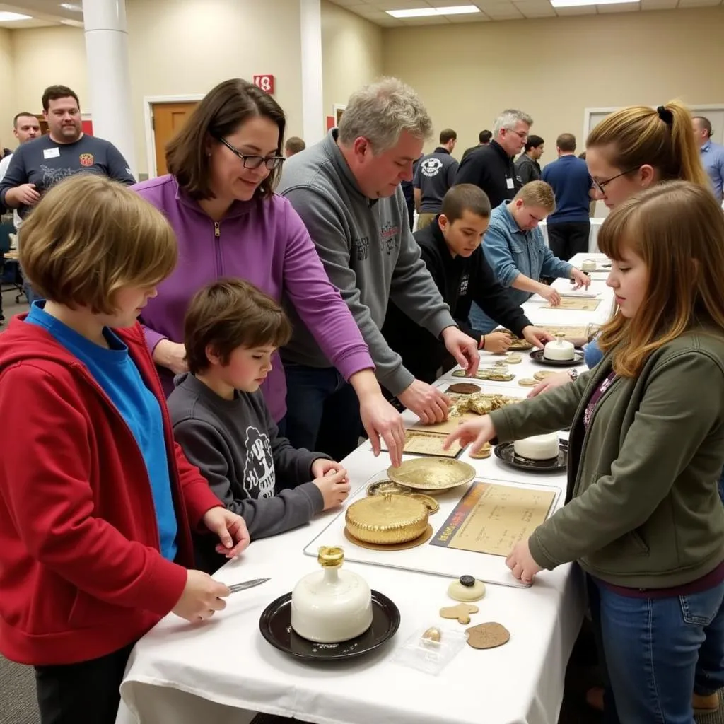 Attendees engaging with historical artifacts at a Ulysses Historical Society event.