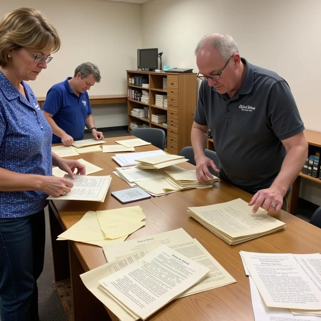  Volunteers meticulously archiving historical documents at the Ulysses Historical Society. 