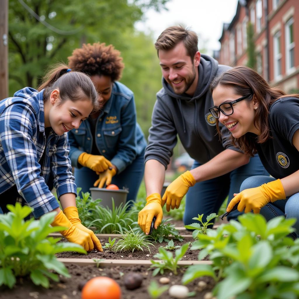 University of Chicago students volunteer at a local community garden, applying their leadership skills to address real-world challenges.