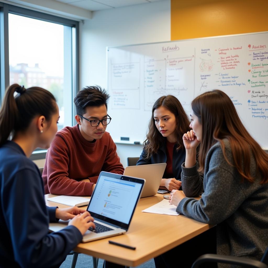 Vanderbilt students collaborating on a project related to medicine, health, and society