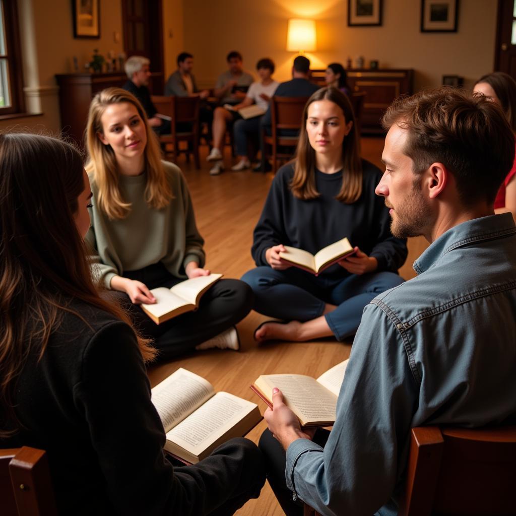 A Vedanta study group engages in discussion.