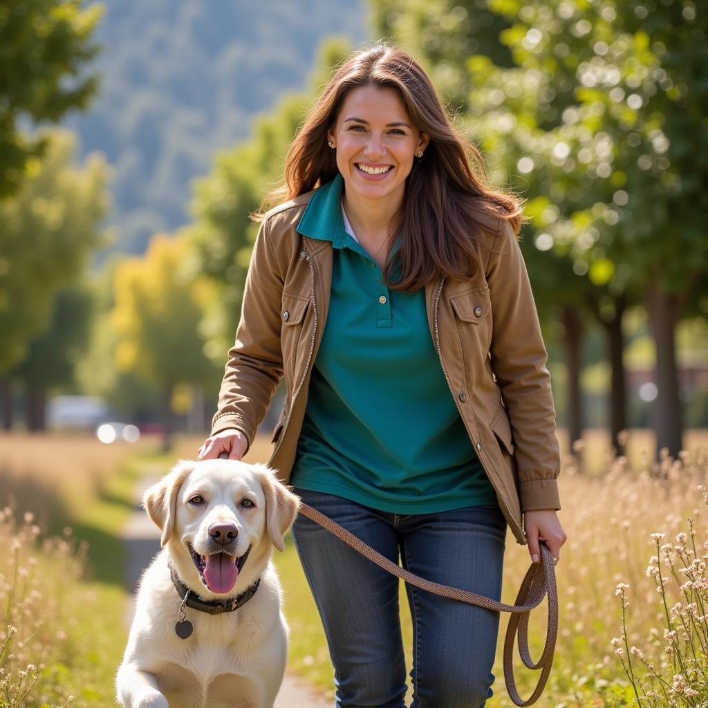 A volunteer walks a dog from Ventura Humane Society Ojai.