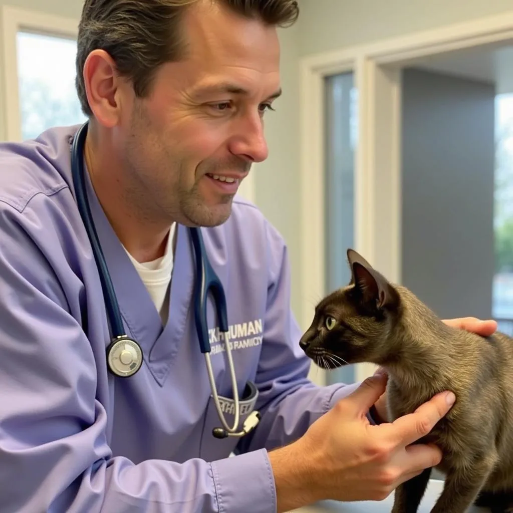 Veterinarian examining a cat at the Henry County Humane Society