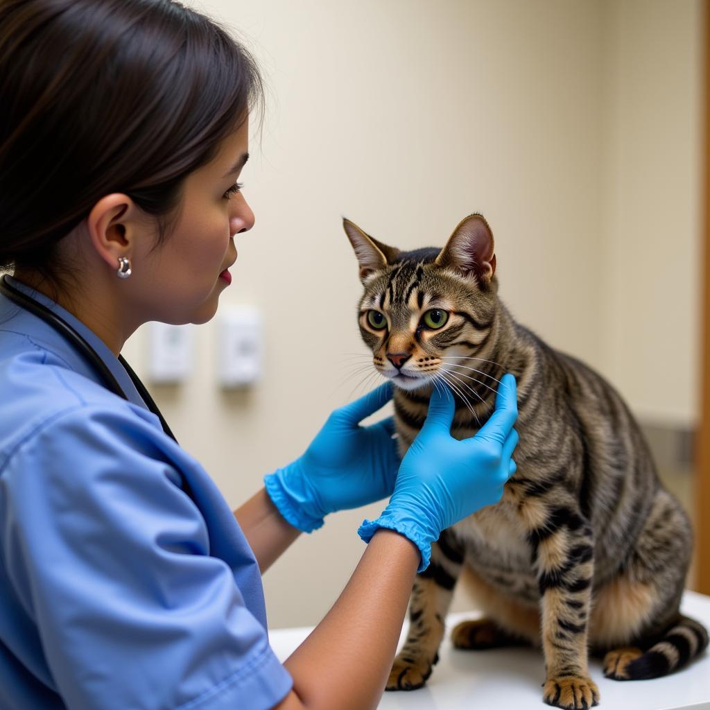 Veterinarian examining a cat at the humane society