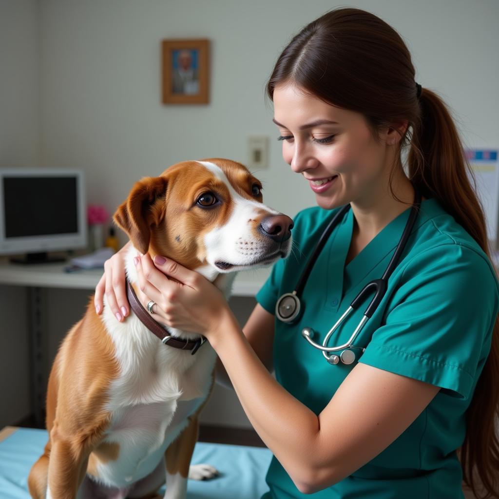 Veterinarian examining a dog at Humane Society of Westchester 