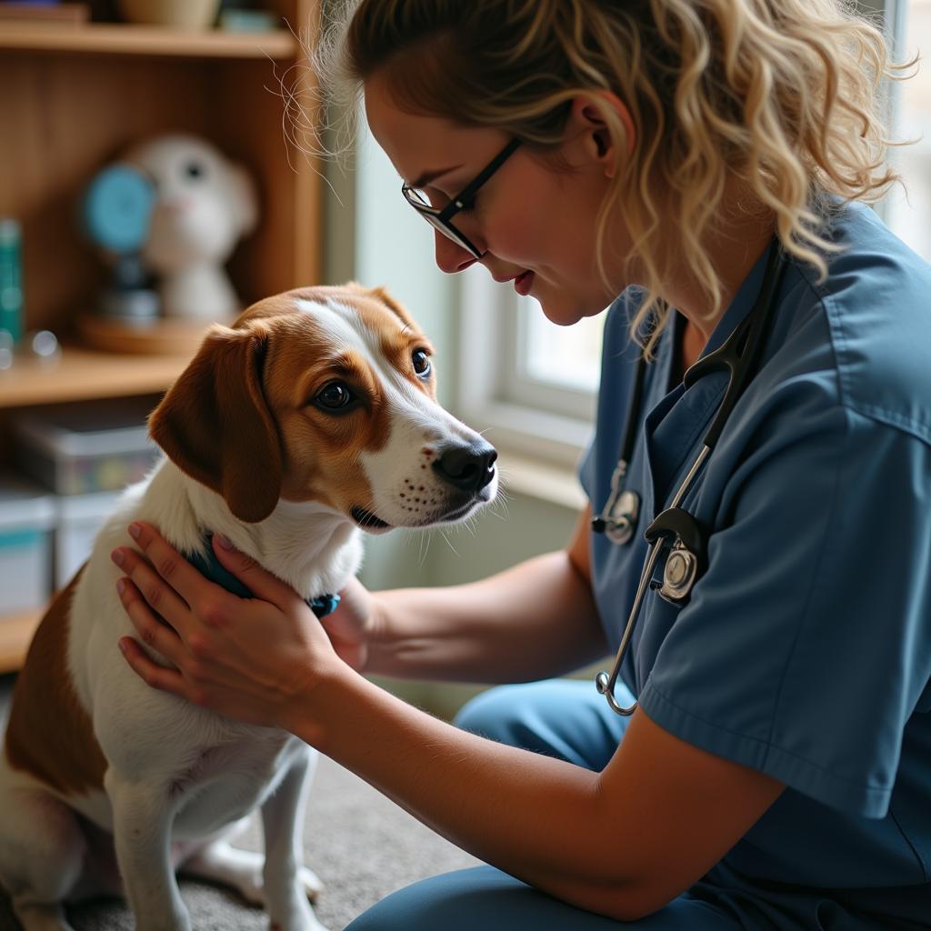 A veterinarian provides compassionate care to a dog