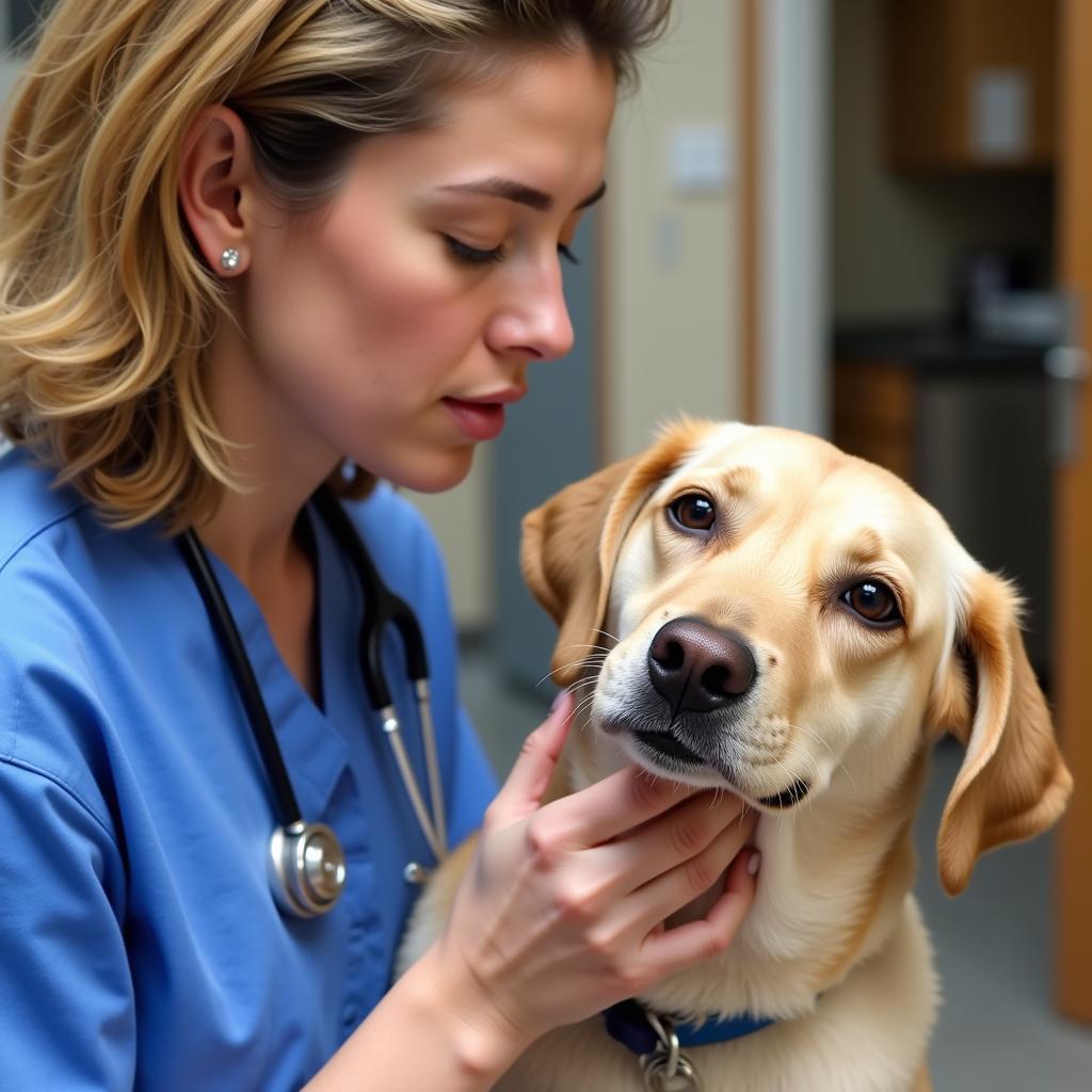 Veterinarian examining a dog at the Steubenville Humane Society