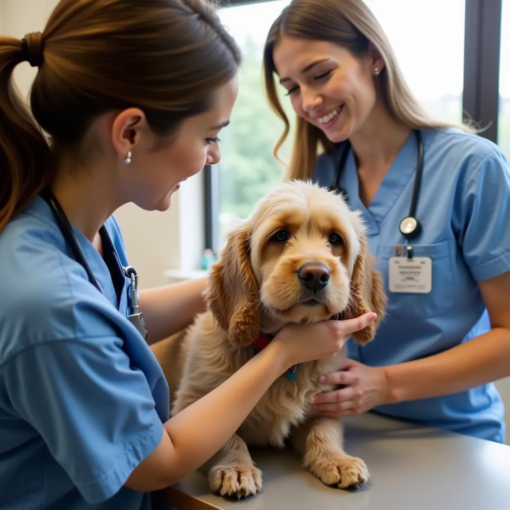 Veterinarian examining a dog at the Stevens Swan Humane Society