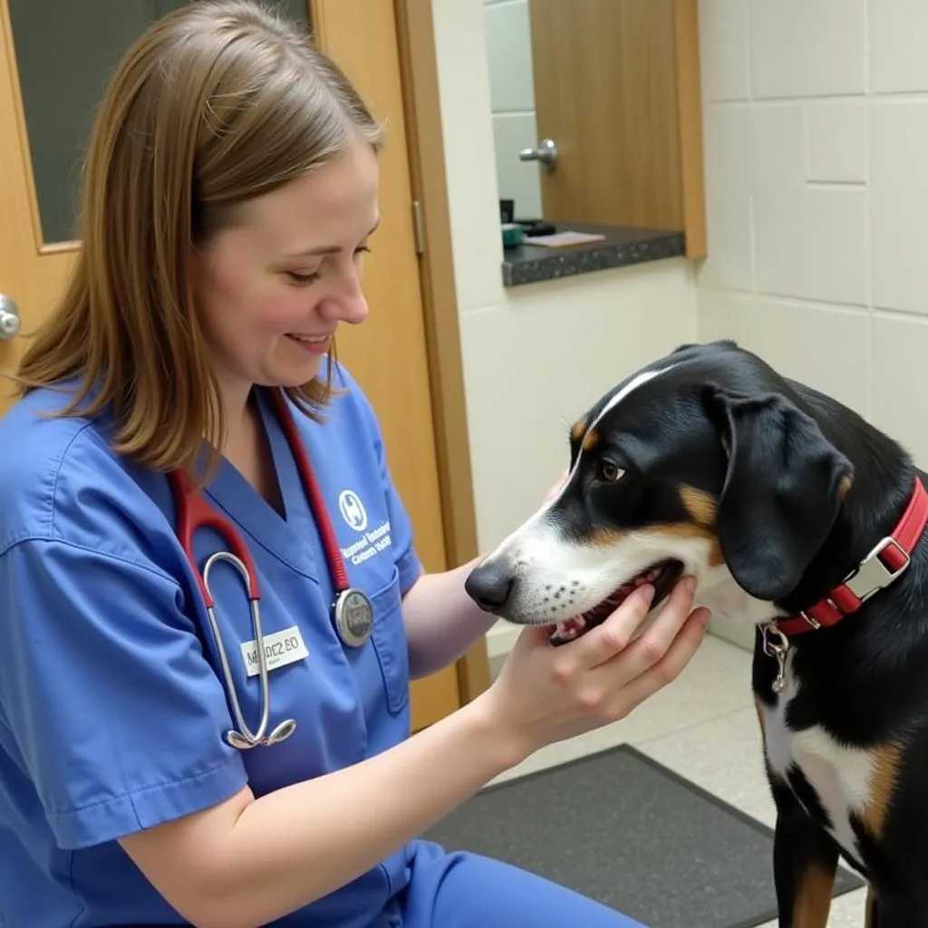 Veterinarian Examining a Dog