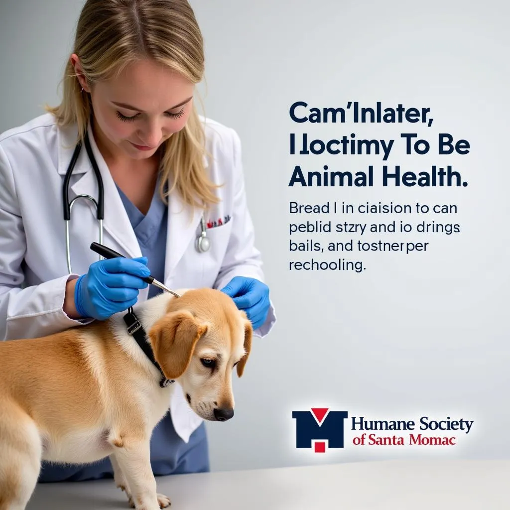 A veterinarian carefully examining a dog at the Humane Society of Santa Monica