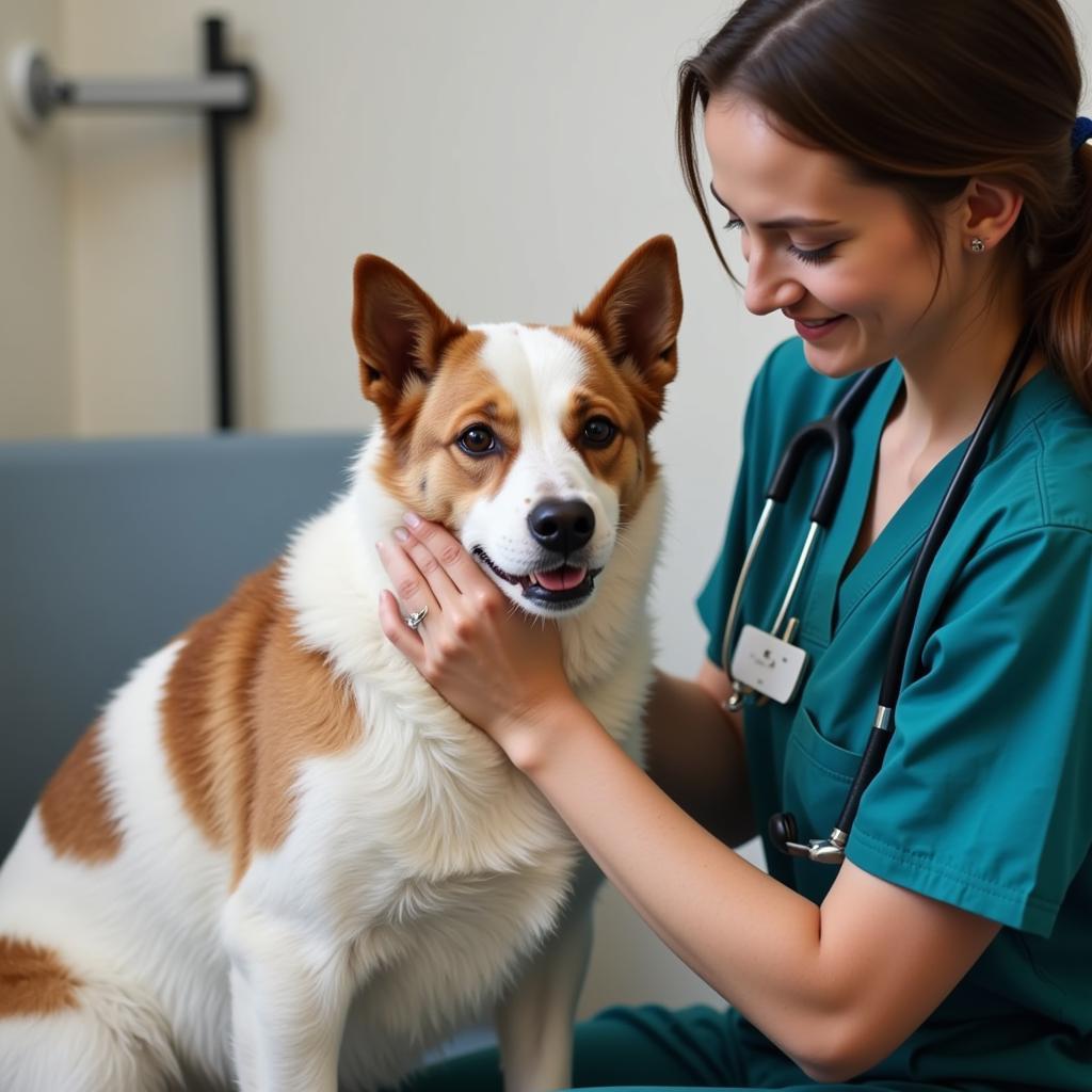  A veterinarian providing care to a dog at the Humane Society.