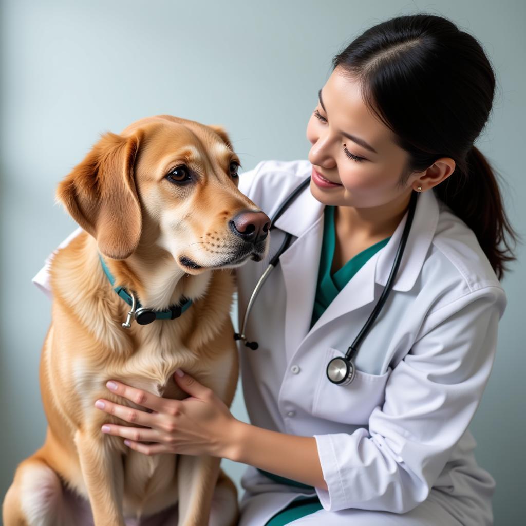 Veterinarian providing care to a dog at a clinic in Jacksonville, IL