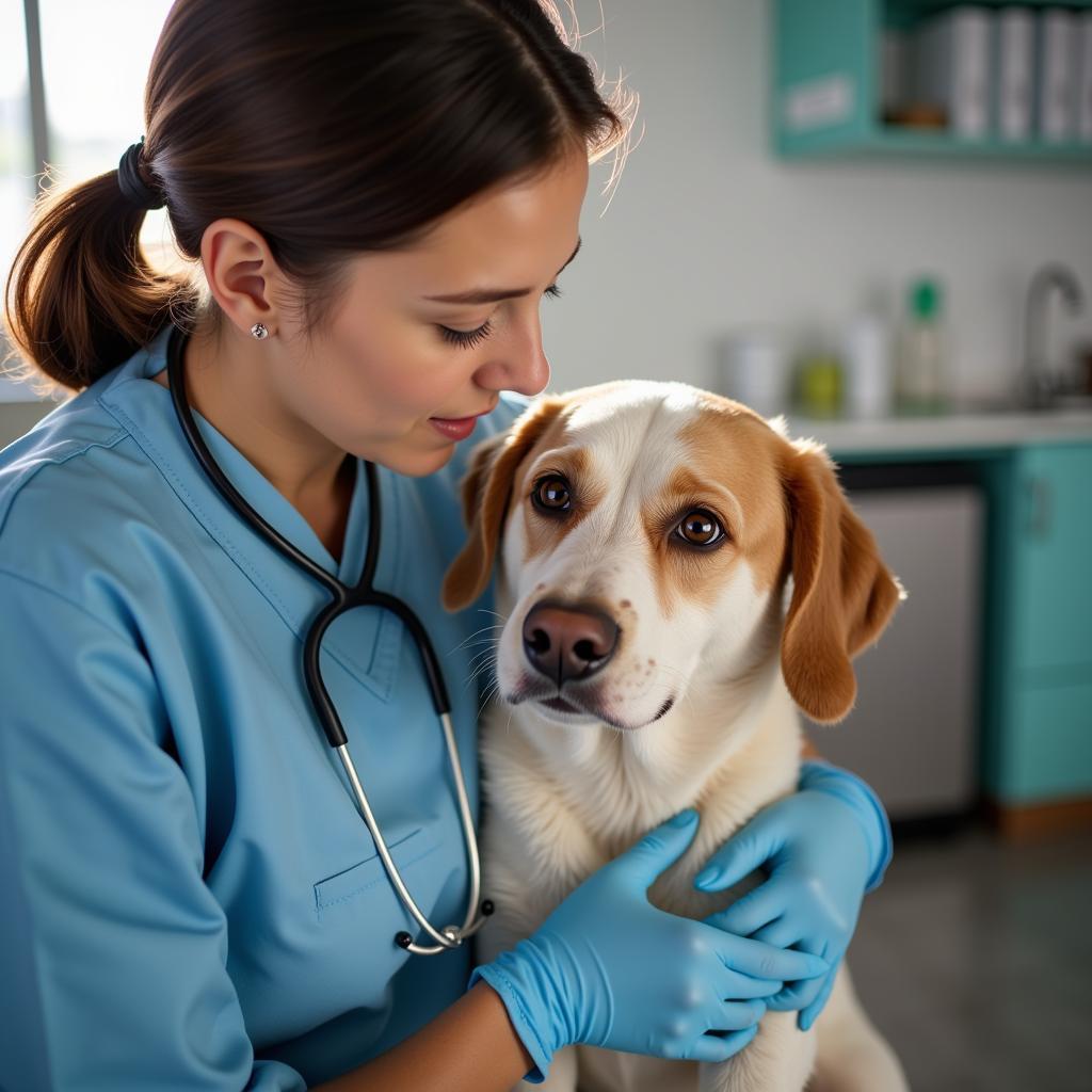 Veterinarian examining a dog at Humane Society clinic in Sarasota 