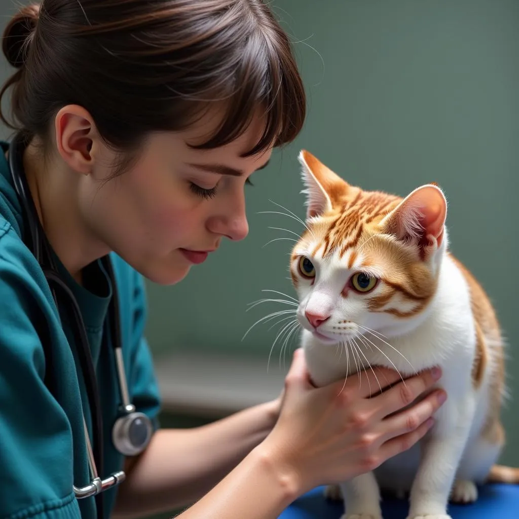 Veterinarian provides care to rescued feline