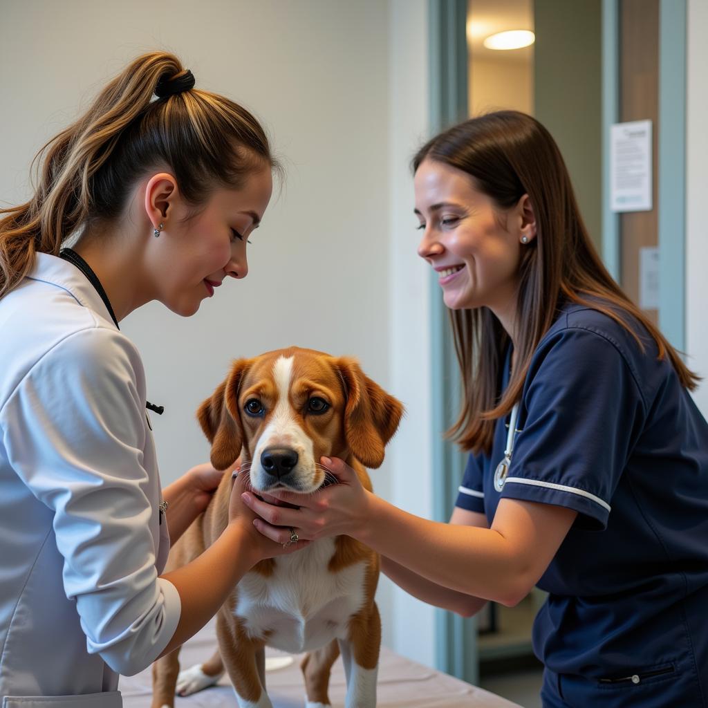 Veterinarian Examining a Dog at the Animal Health Center