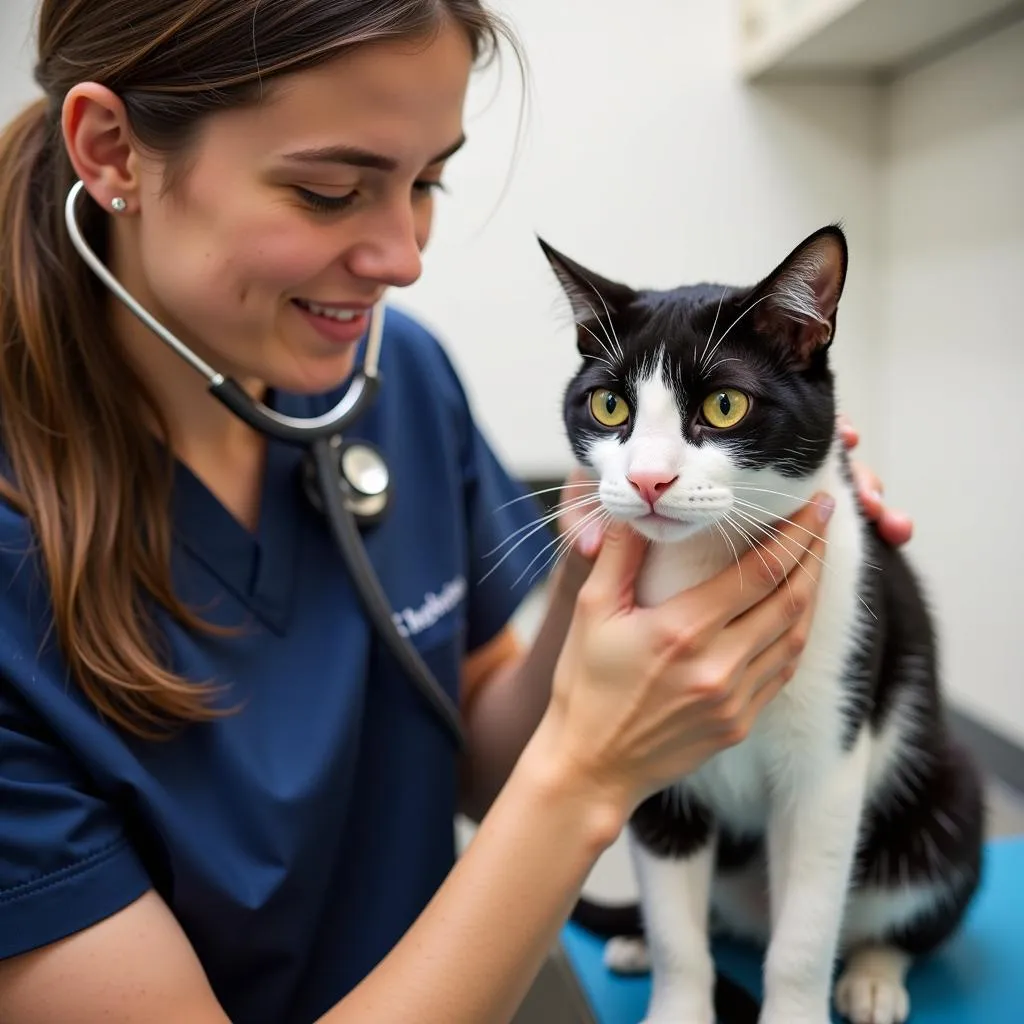 Veterinary Technician Examining Cat