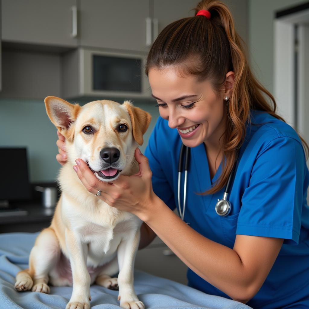 Veterinary Technician Examining a Dog at the Humane Society of Missouri