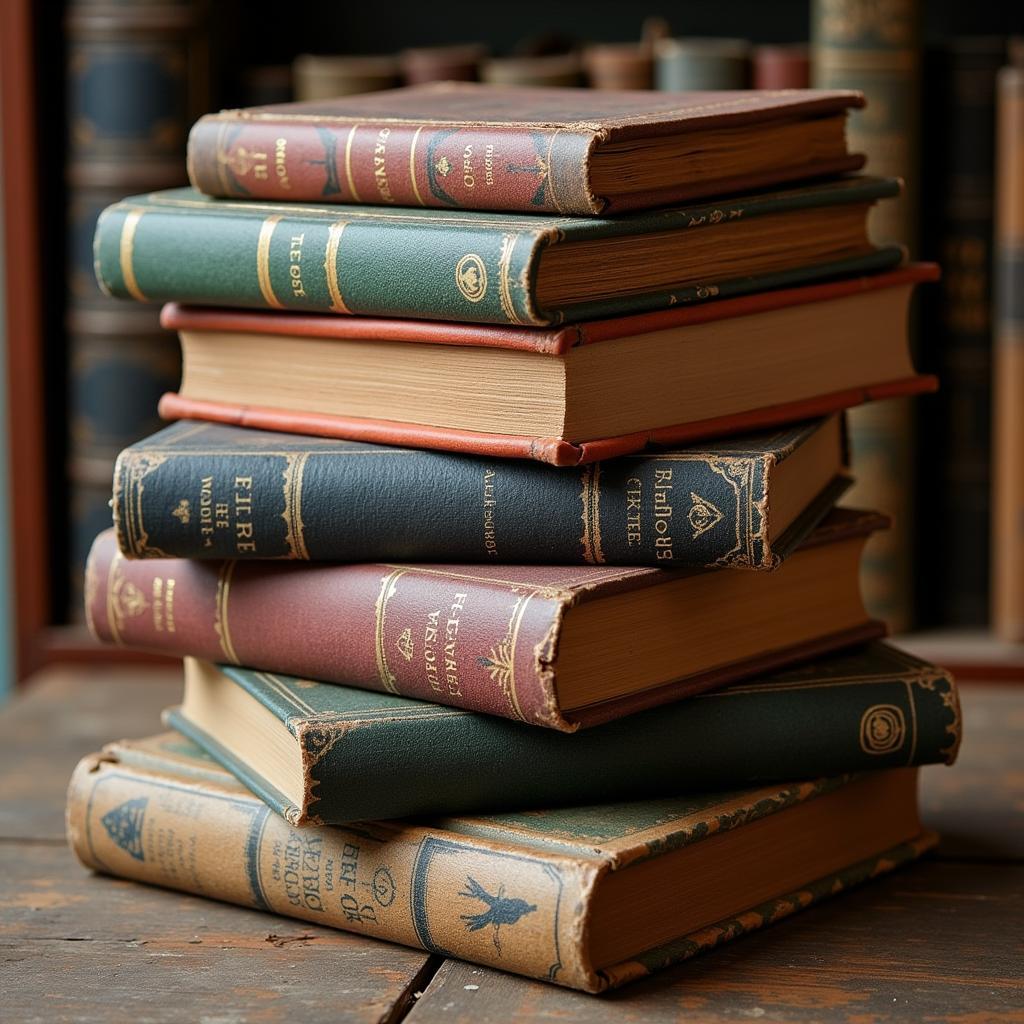 A stack of vintage books with worn spines and aged pages, representing the power of shared stories and knowledge.