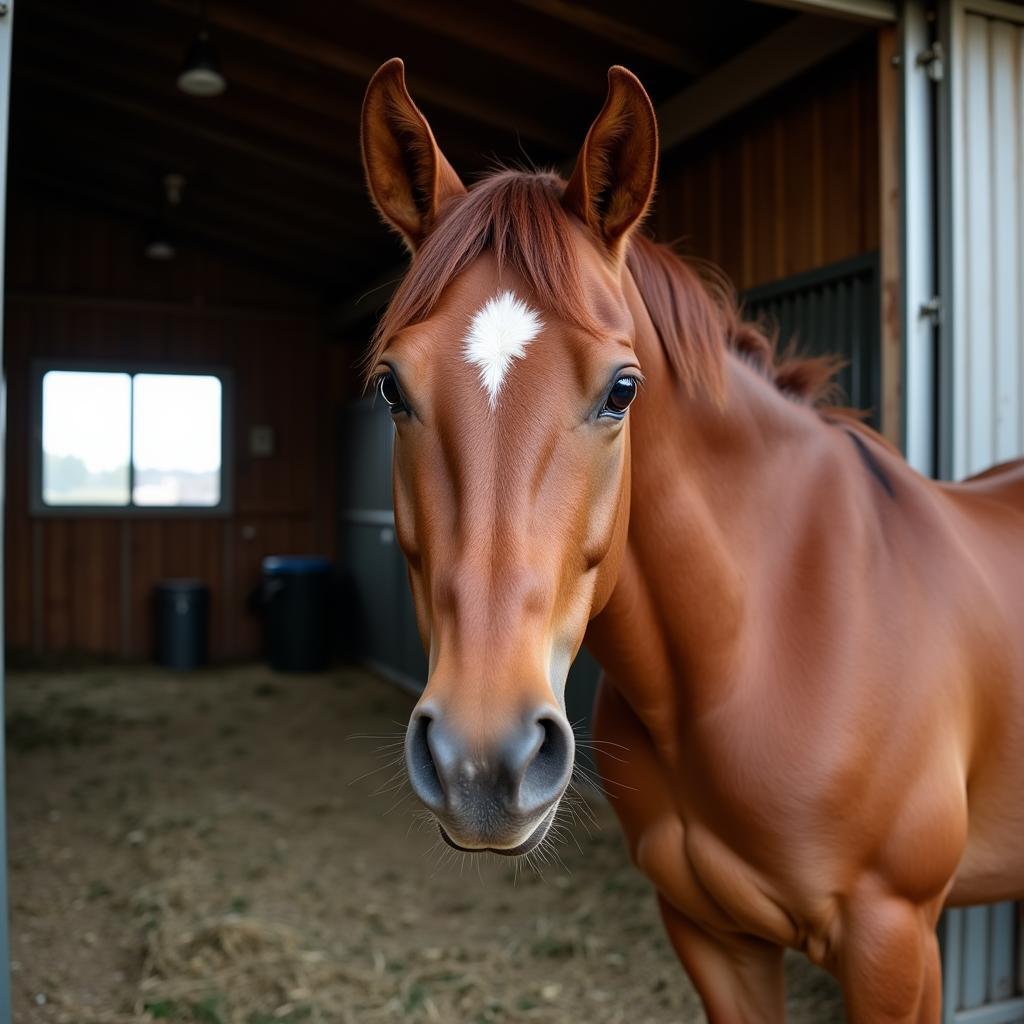 A rescued horse finding comfort at the Virginia Equine Welfare Society