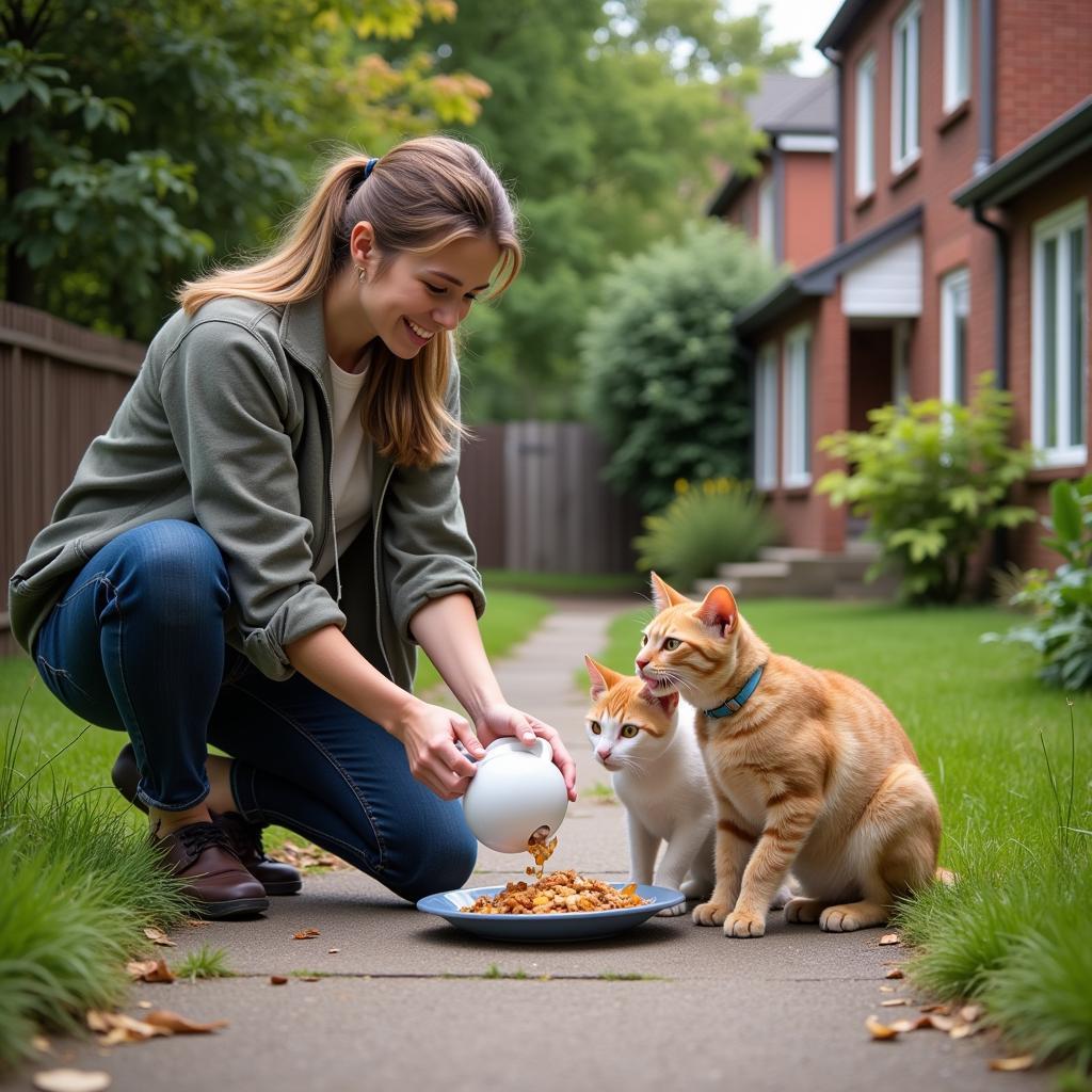 Volunteer caring for feral cats in a TNR program