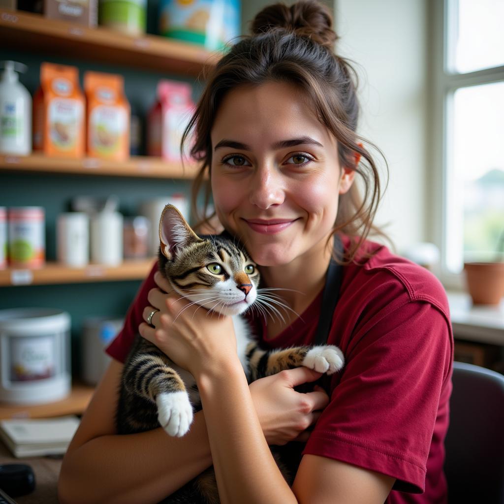 Volunteer Comforting Cat at Marion County Humane Society