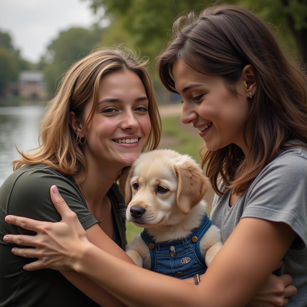 A heartwarming image of a volunteer interacting with a dog at the Joplin Humane Society