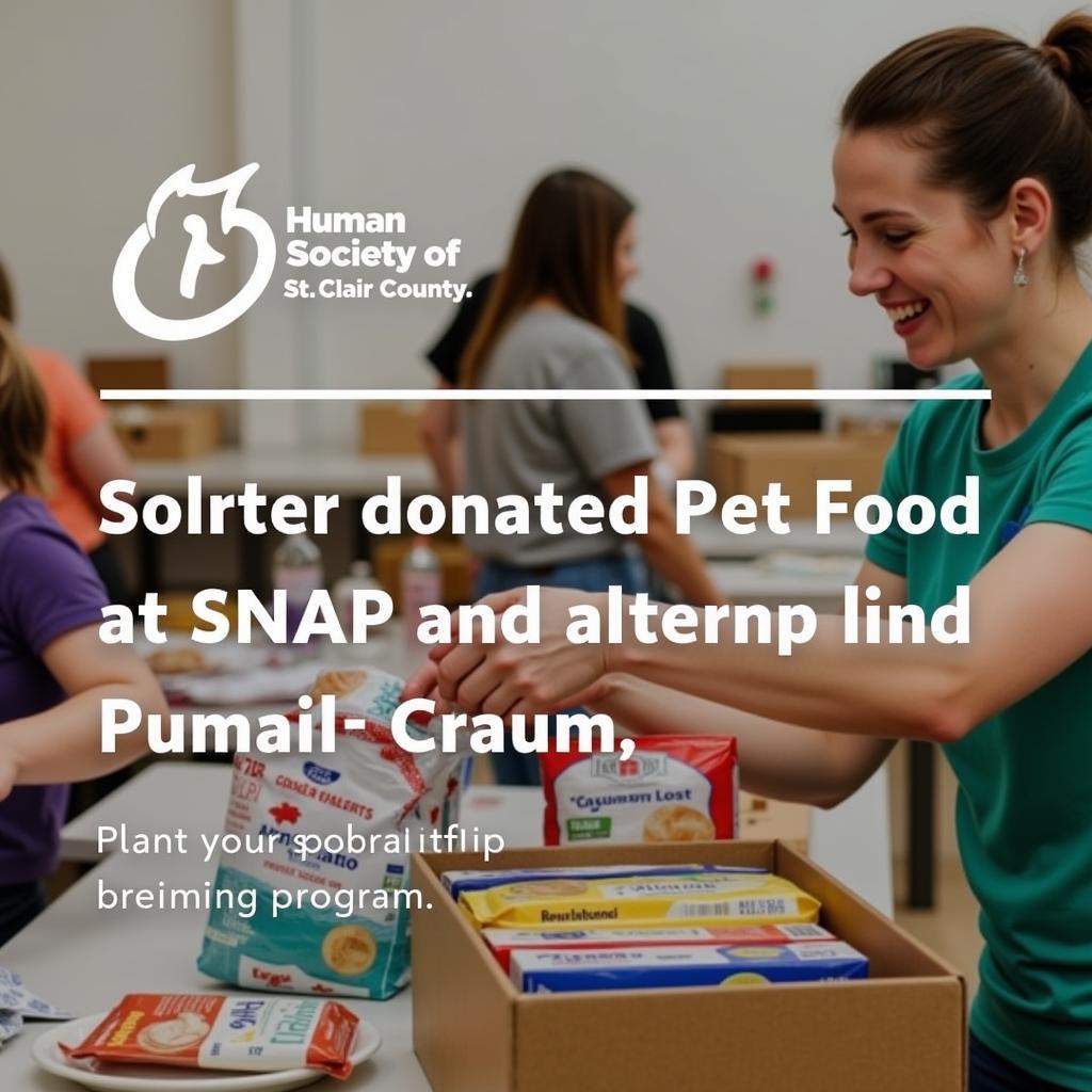 A volunteer organizes pet food donations at the Humane Society of St. Clair County