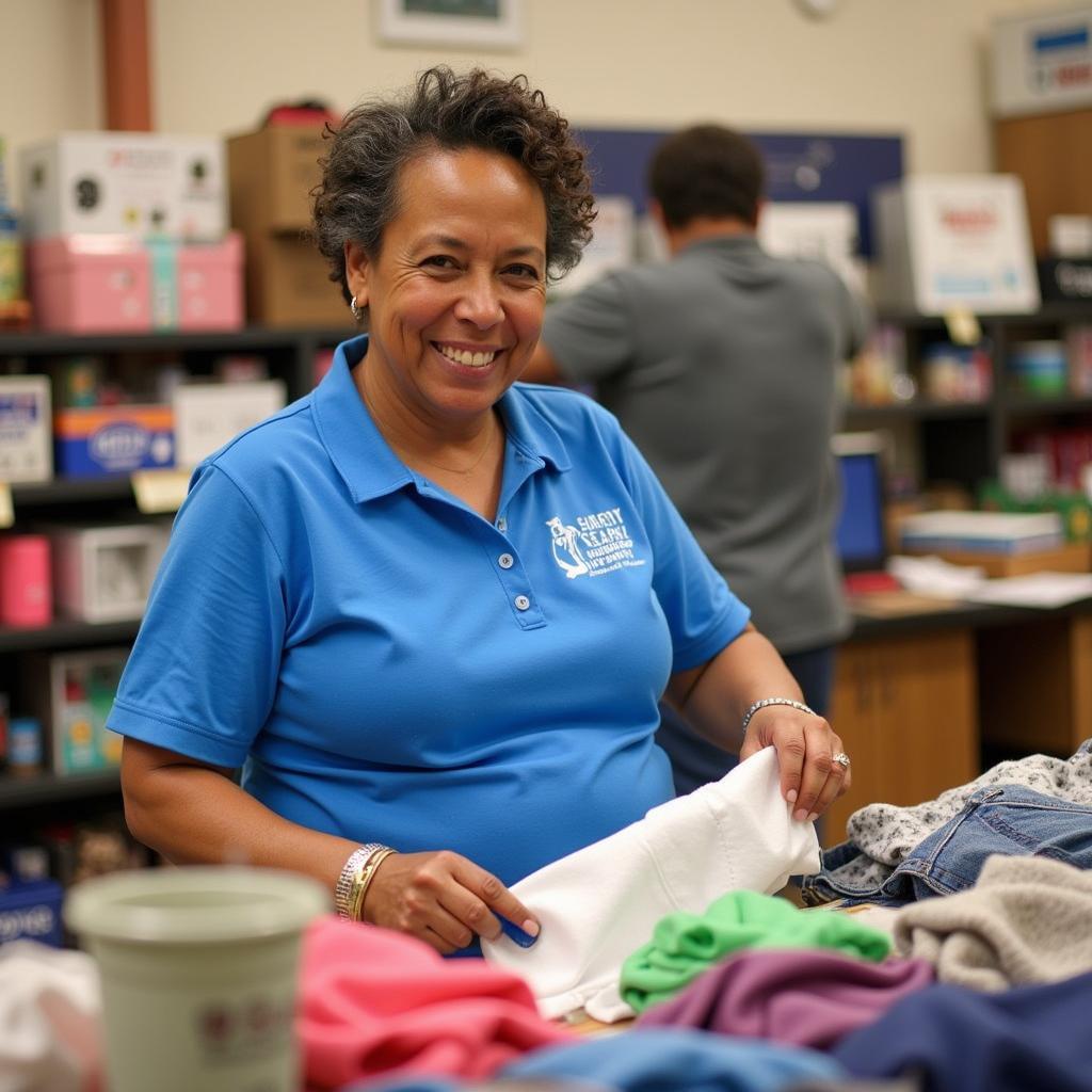 Volunteer Sorting Donations