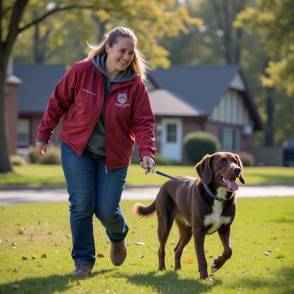 Volunteer Walking Dog at Barron County Humane Society