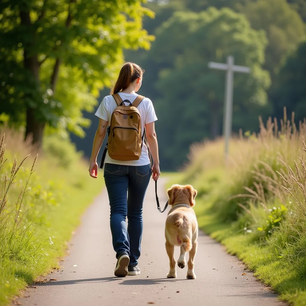 Volunteer walking a dog at Bay County Humane Society