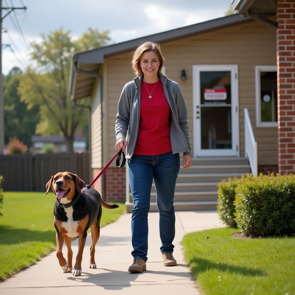 Volunteer Walking Dog at Humane Society