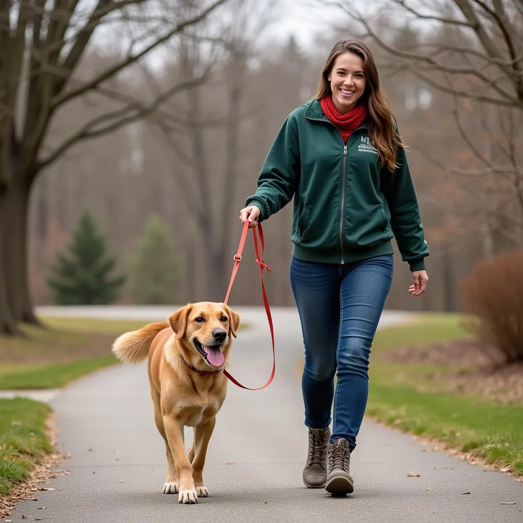 Volunteer Walking Dog at Morgan County Humane Society