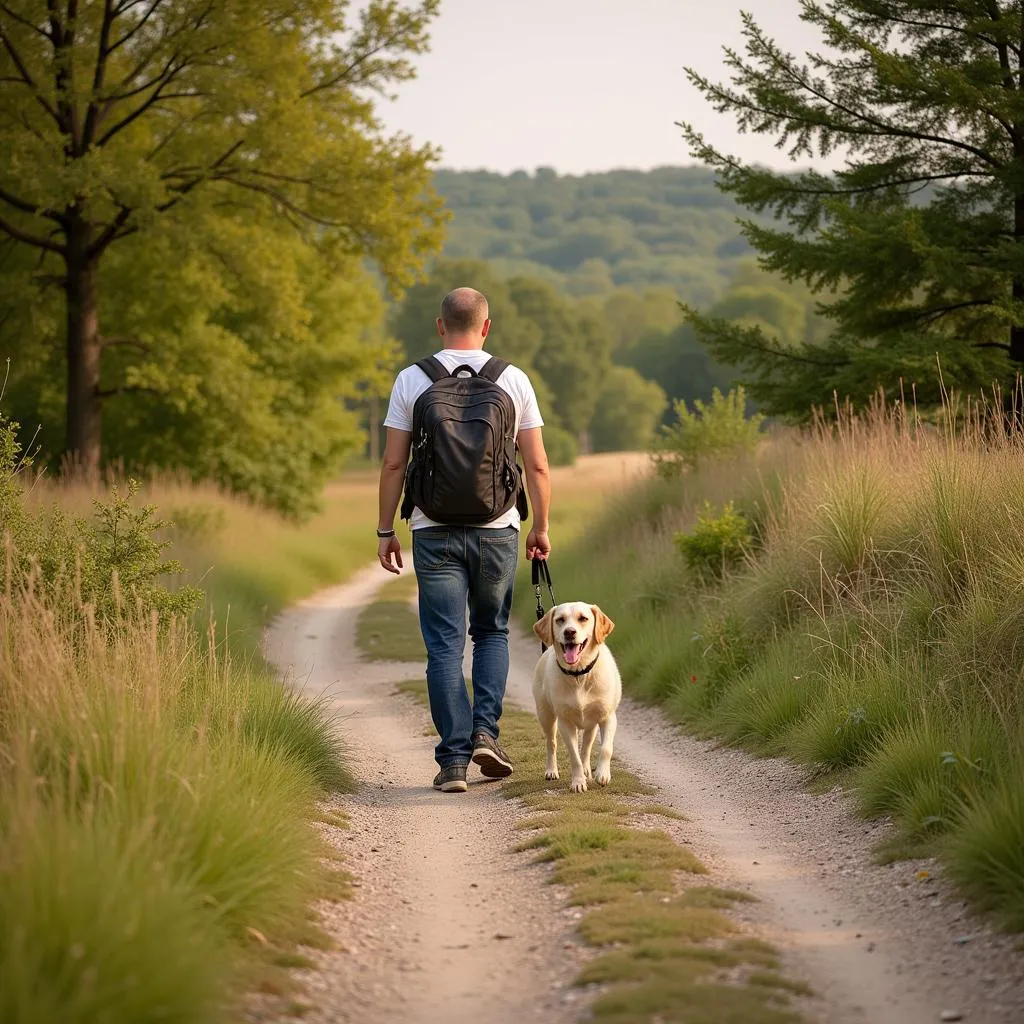 Volunteer Walking a Dog on a Scenic Ozark Trail