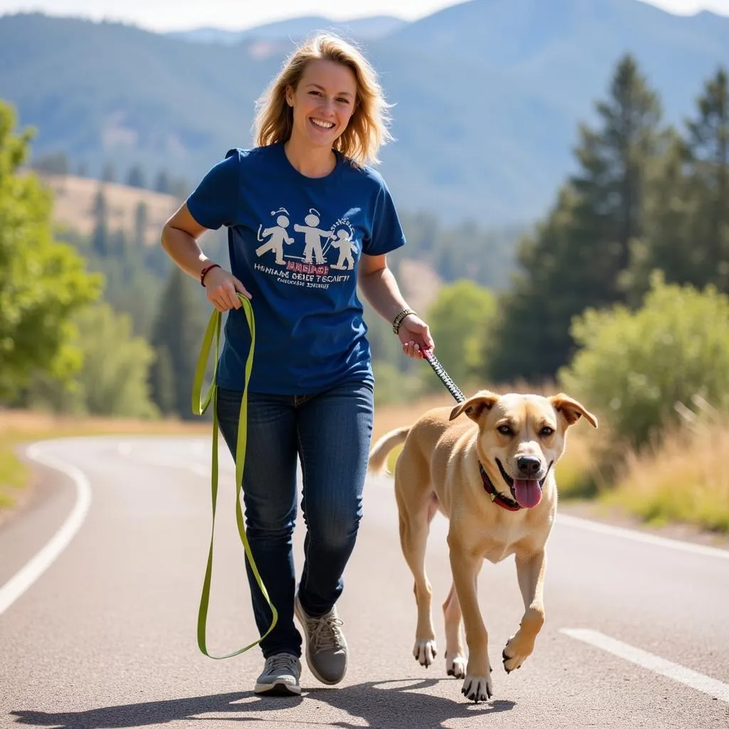 Volunteer walking a dog