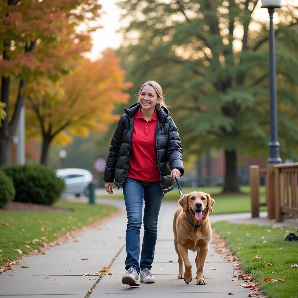 Volunteer Walking Dog in Park