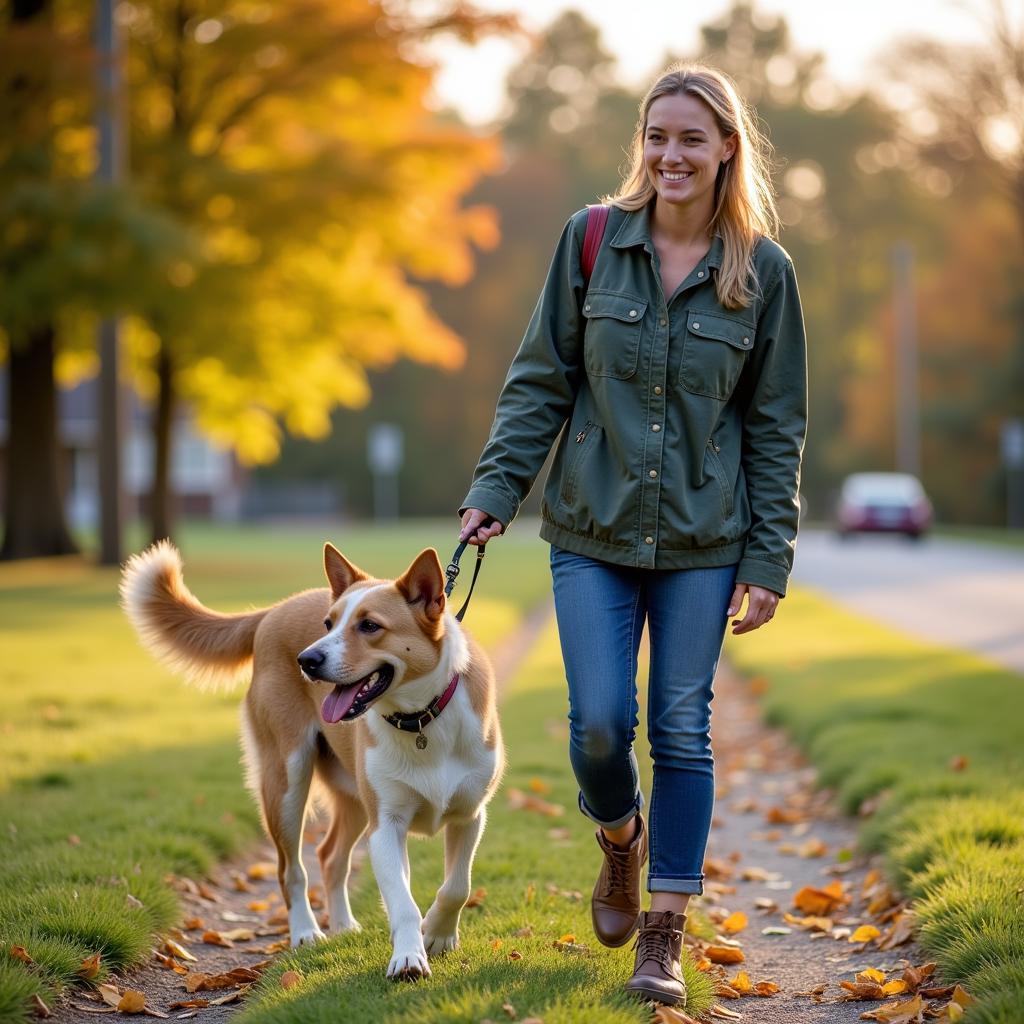 Volunteer Walking Dog at Poplar Bluff Humane Society