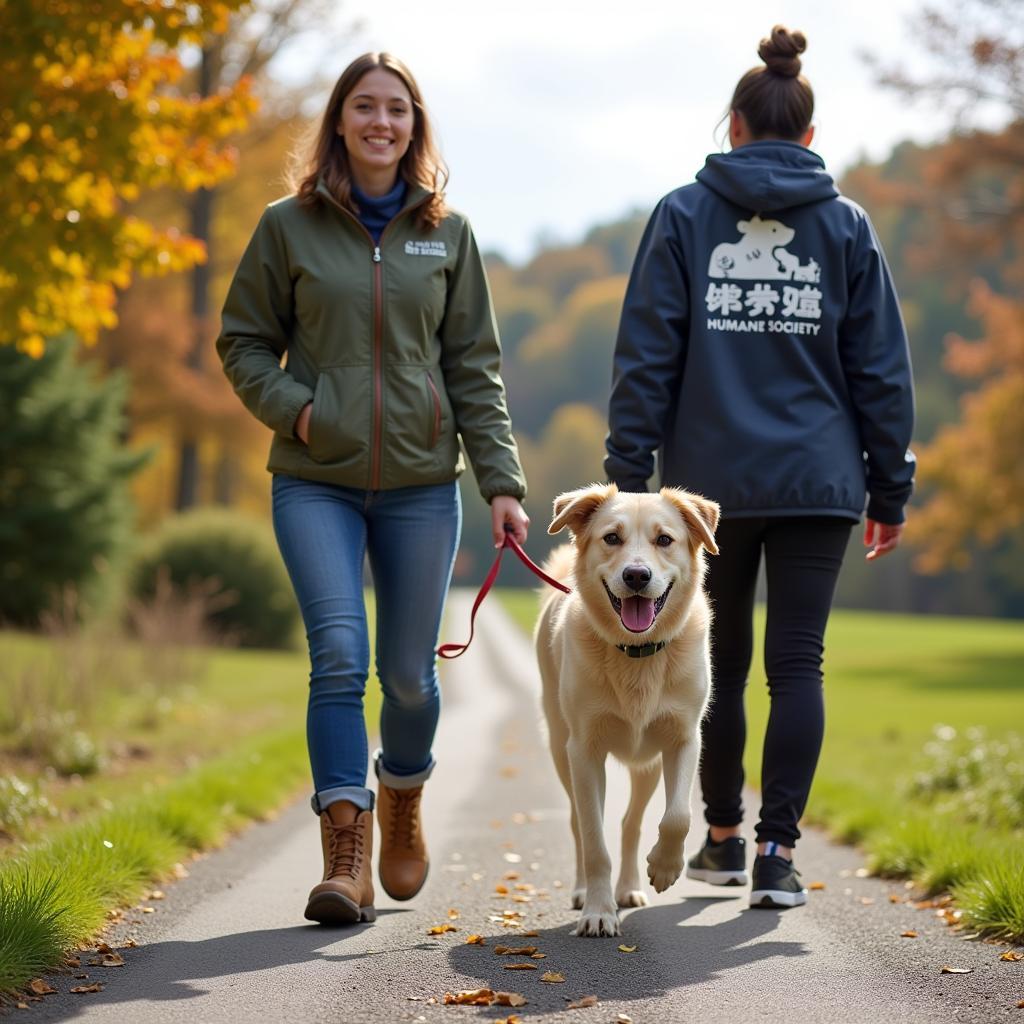 Volunteer Walking Dog at Rutland County Humane Society