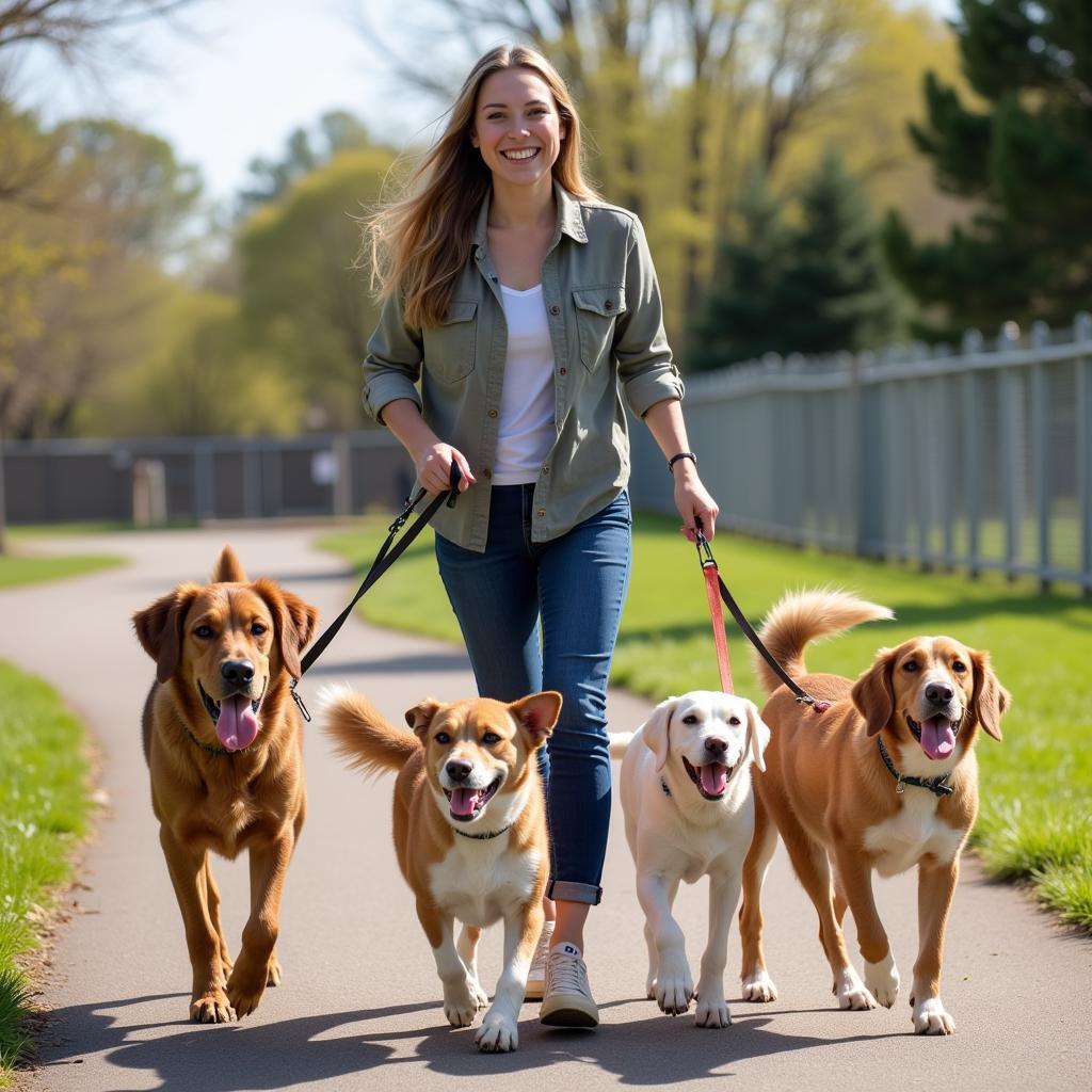 Volunteer Walking Dogs at Shelter