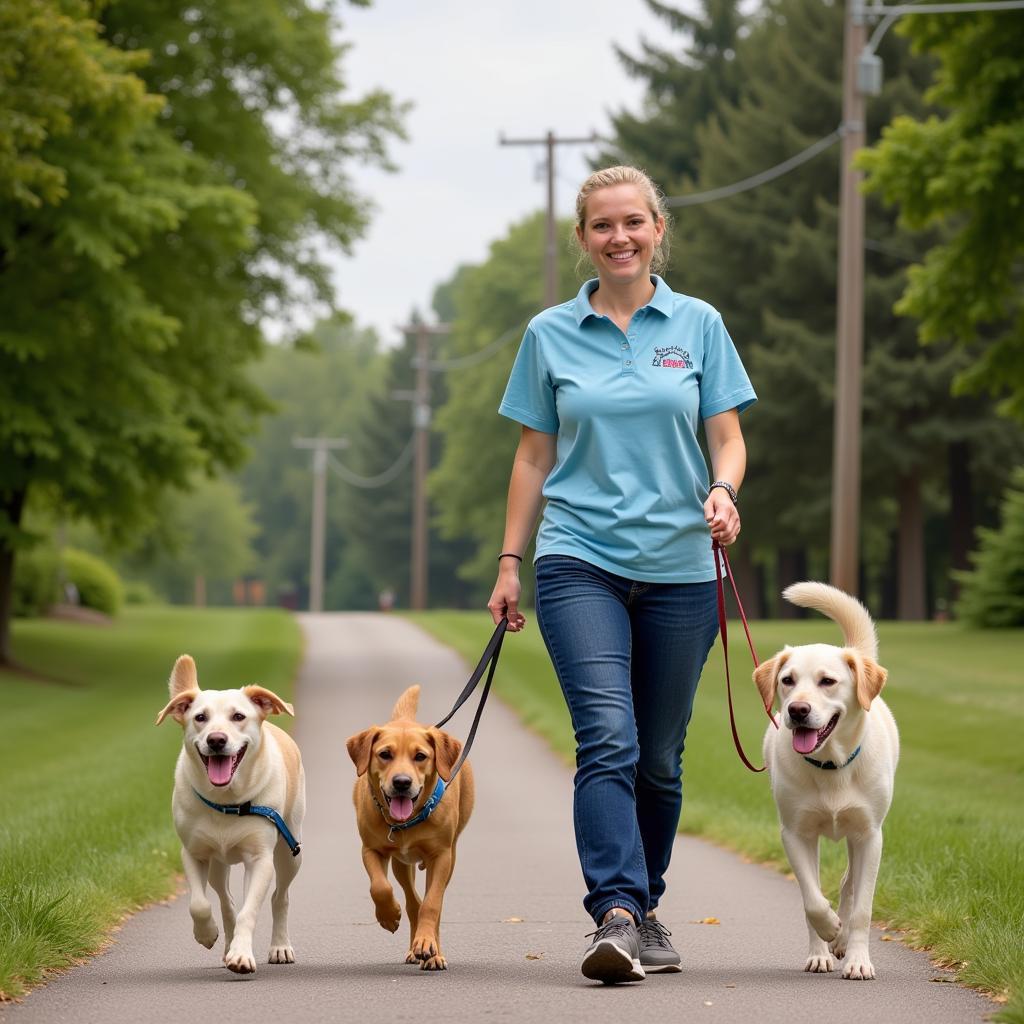 Volunteer Walking Dogs from Shelter