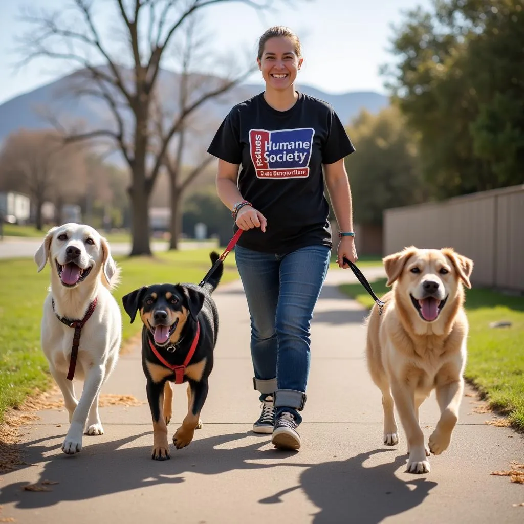 Volunteer Walking Dogs at Humane Society San Bernardino