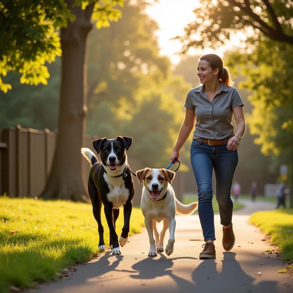 Volunteer enjoys walk with shelter dog