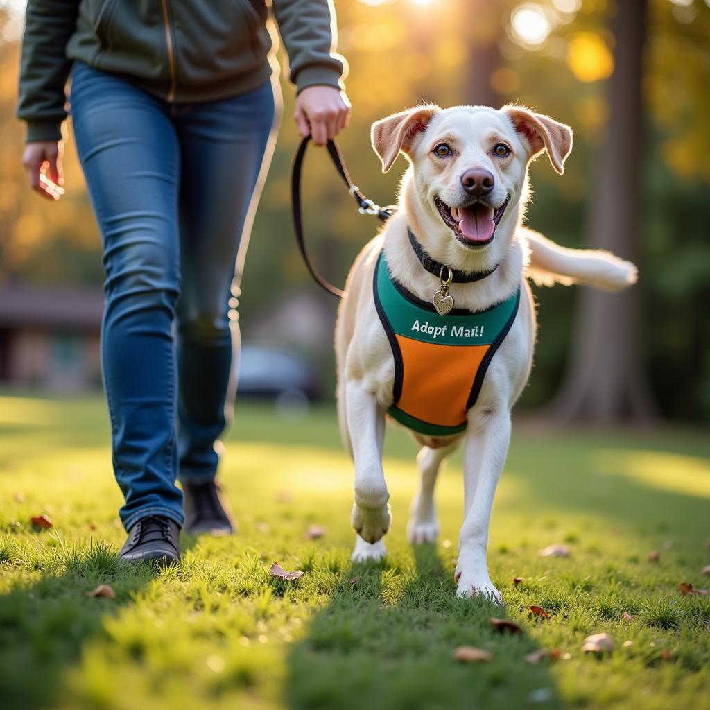 Volunteer walking a dog at Humane Society Cottage Grove