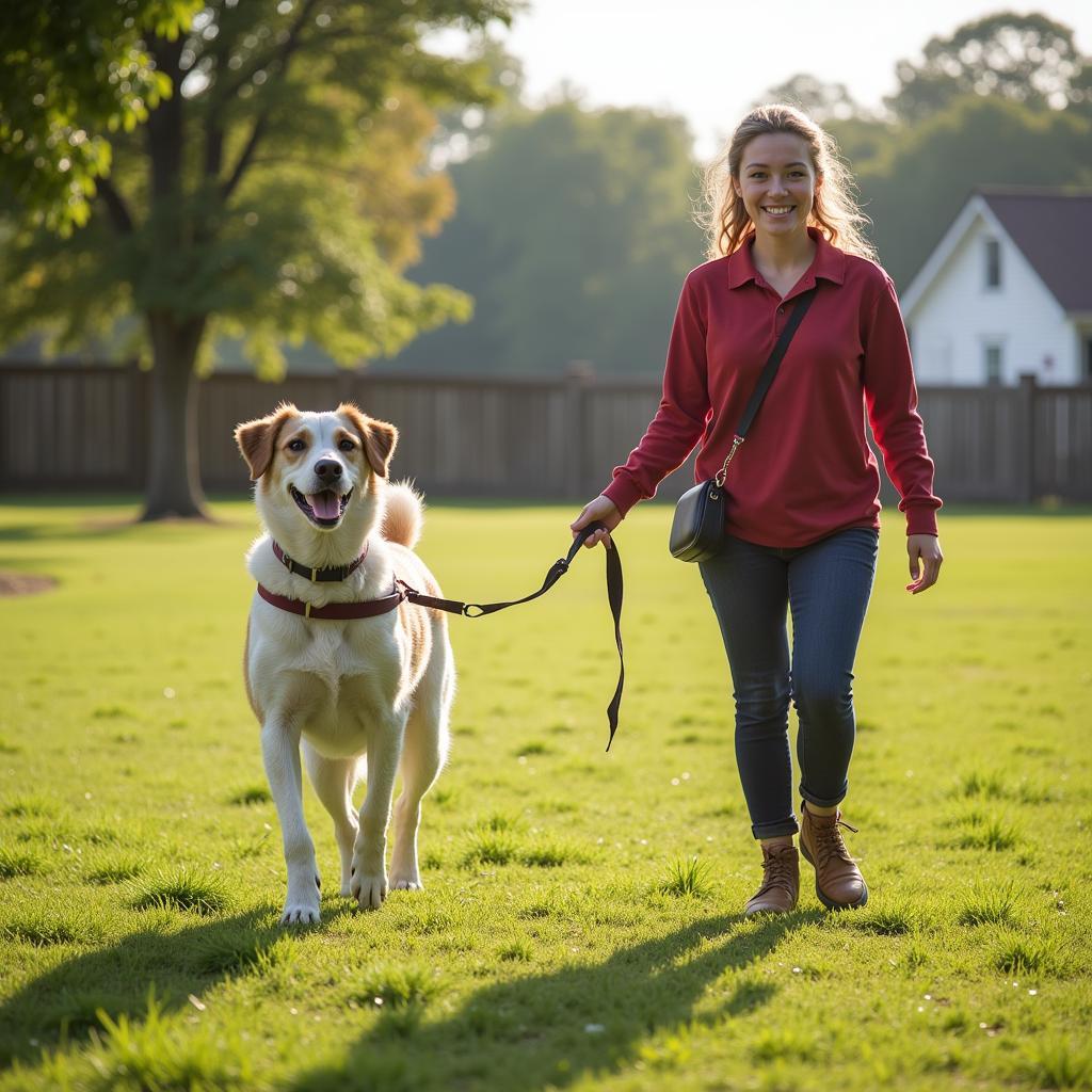 Volunteer walking a dog at Lake City Humane Society