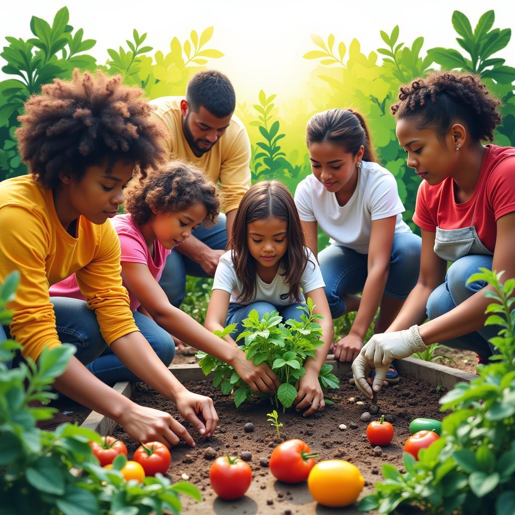 Volunteers tending a community garden