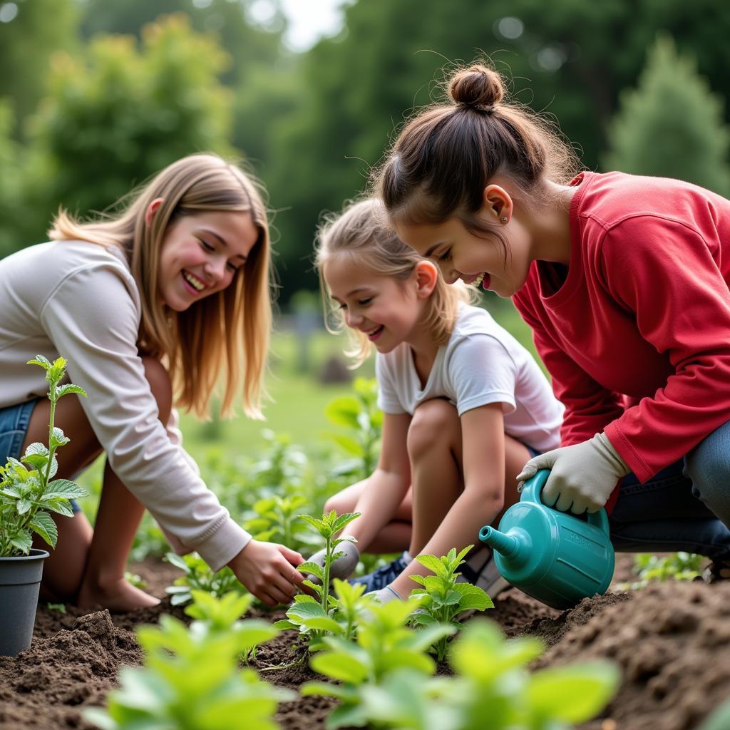 Individuals coming together to volunteer at a community garden, fostering a sense of connection and positive action.