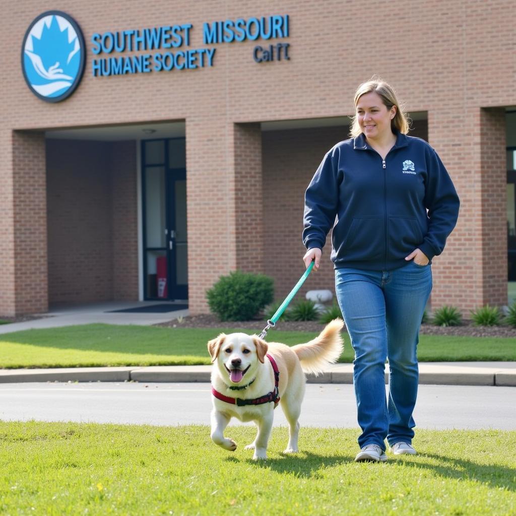 Volunteer Walking a Dog at the Southwest Missouri Humane Society