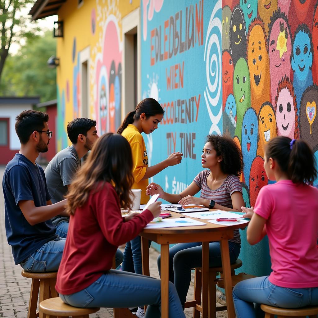 Volunteers Collaborating on a Peacebuilding Project