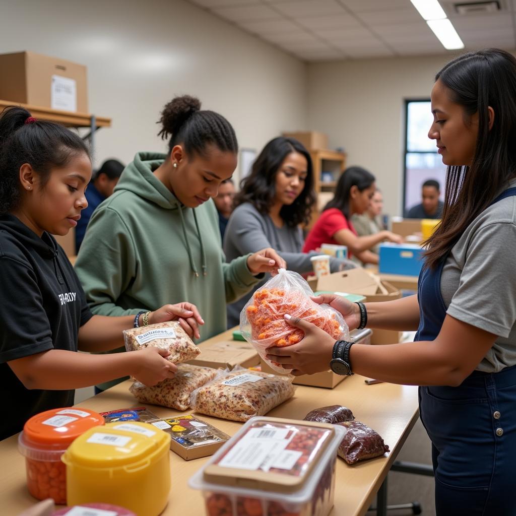 Volunteers Packing Food Donations