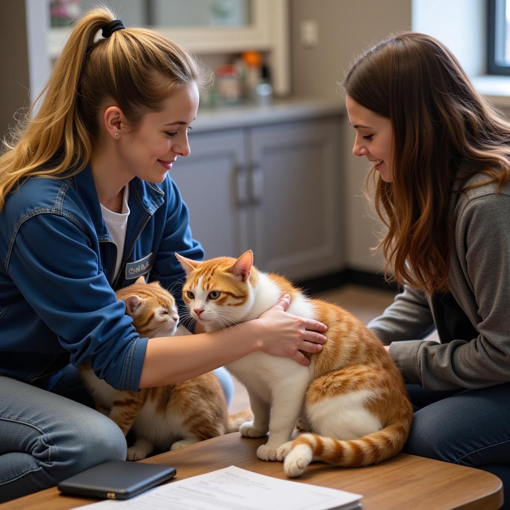 Volunteers engaging with cats at the Humane Society